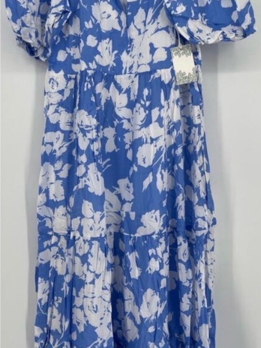 Hyacinth House Blue Floral Tiered Maxi Dress with Puff Sleeves - Picture 3 of 3